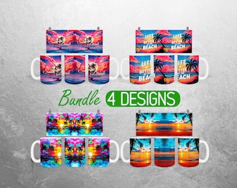 Summer Beach Mug Wrap PNG Vacation Summer  11oz and 15oz Mug Sublimation Design Sunset Ocean Mug Wrap Designs Full Mug Wrap Bundle Cup PNG