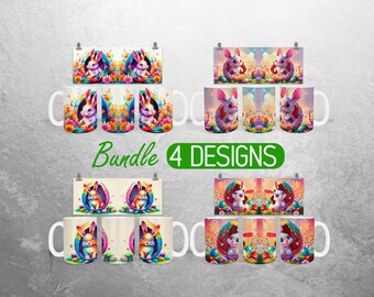 Easter Bunny Mug Wrap PNG Happy Easter 11oz and 15oz Mug Sublimation Design Colorful Easter Eggs Mug Wrap Designs Full Mug Wrap Bundle PNG