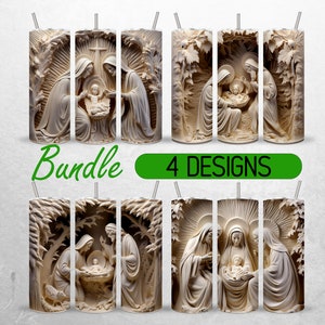 3D Nativity Scene Mary Joseph Jesus, 20 oz Skinny Tumbler Sublimation Design, Instant Digital Download PNG, Straight Tumbler Wrap, 300 dpi