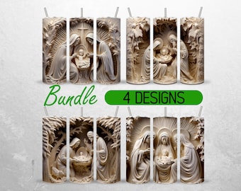 3D Nativity Scene Mary Joseph Jesus, 20 oz Skinny Tumbler Sublimation Design, Instant Digital Download PNG, Straight Tumbler Wrap, 300 dpi