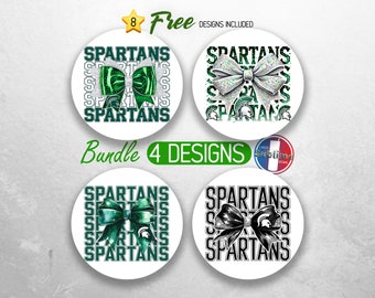 Spartans  School Team Car Coaster PNG Bundle Mascot Green White Team Football Coaster Png Sublimation Cheer Mom Round Coasters PNG Designs