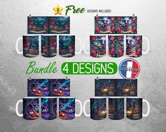 Book Lover Bookish Mug Wrap Bundle Book Dragon Mug PNG Design Just One More Chapter Full Mug Wrap | 11oz and 15oz Mug Sublimation