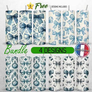 Confezione da 20 oz di tumbler con fiocco blu Coquette, tumbler Coquette Grand Millennial PNG, nastro femminile Toile de Jouy da 20 oz, design a sublimazione senza cuciture