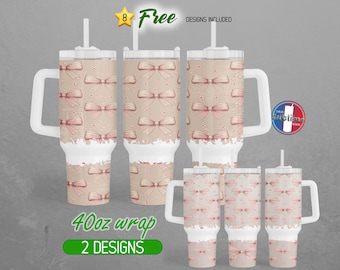 40oz Coquette Bow 40oz Tumbler Wrap 40oz Hearts Coquette 40oz Tumbler PNG Pink Girly Girl 40oz Tumbler Design | 40oz Sublimation