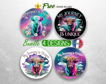 Highland Cow Car Coaster PNG Bundle Positive Affirmation Car Coaster Sublimation Designs Cow Inspirational Car Coaster Designs