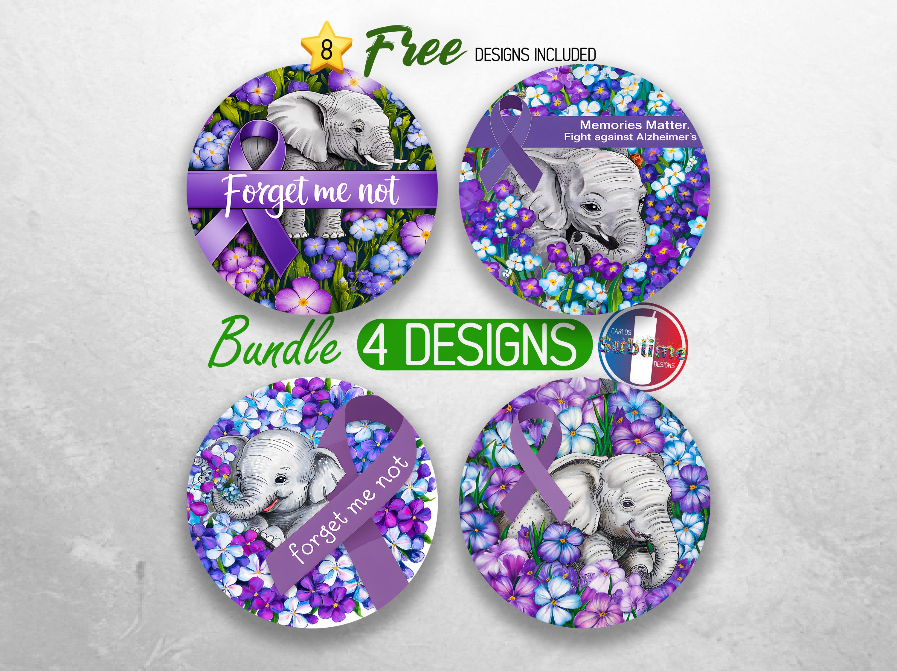 Alzheimer Awareness Car Coaster PNG Bundle Forget Me Not Coaster Png Sublimation Alzheimer's Disease Warrior Coasters PNG Dementia Coasters