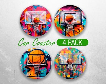 Posavasos de baloncesto para coche PNG Diseños de sublimación de posavasos de baloncesto para coche Paquete de posavasos de baloncesto para coche deportivo Diseños de posavasos para coche