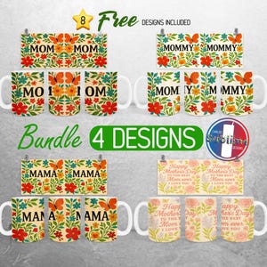 Embroidery Floral Mom Mug Wrap Bundle Best Mom Mommy Mama Ever Mug PNG Design Happy Mothers Day Full Mug Wrap | 11oz & 15oz Mug Sublimation