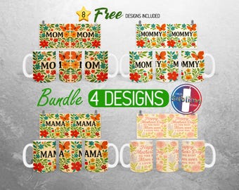Embroidery Floral Mom Mug Wrap Bundle Best Mom Mommy Mama Ever Mug PNG Design Happy Mothers Day Full Mug Wrap | 11oz & 15oz Mug Sublimation