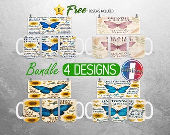 Woman Inspirational Mug Wrap Bundle Positive Affirmation Mug PNG Design Motivational Self Love Full Mug Wrap | 11oz and 15oz Mug Sublimation