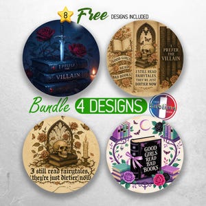 Bookish Book Lover Car Coaster PNG Bundle Reading Reader Coaster Sublimation Designs Romantsy Gothic Booktok Coaster Designs