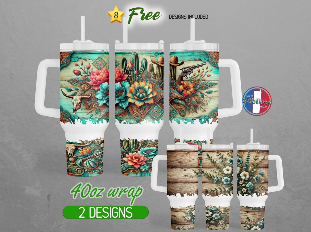 40oz Western Flower 40oz Tumbler Wrap 40oz Western Tumbler PNG Rustic ...