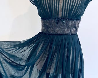 1950s Black Cotton Voile Illusion Dress by R K Originals - Naughty & Nice!