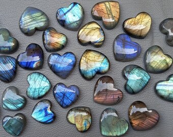 Hearts! Labradorite Cabochons Hearts, Golden, Blue, Sky Blue & Green Flashy Heart Shape 20 - 25 MM Cabochon At Wholesale