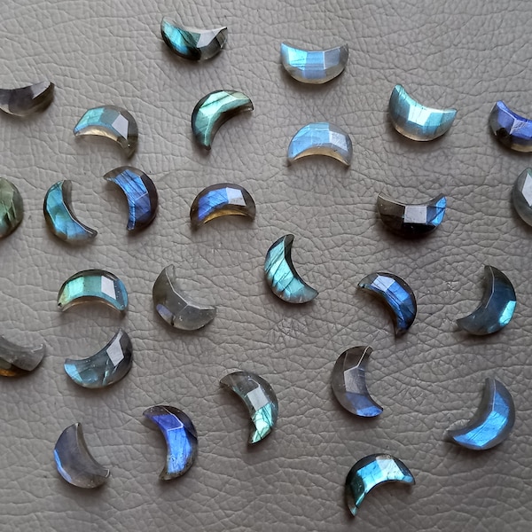 Faceted Labradorite Moons, Rare Blue & Green Flashy Faceted Moons 11 To 15 MM Loose Labradorite Gemstone Briolette.