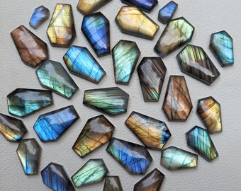 Coffins! Labradorite Cabochon, Rare Multi Golden, Blue & Sky Blue Flashy Coffin Shape Loose Labradorite Gemstone Cabochons, Best For Jewelry