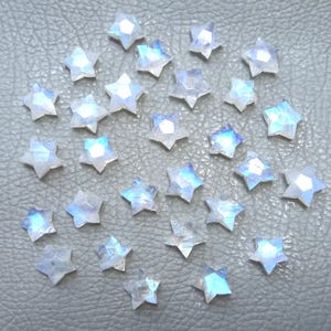 Little Stars! White Rainbow Moonstone Brioletts, Full Flashy Star Shape Faceted 8- 10 MM Brioletts, Best For Earrings.
