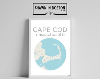 POSTER | Cape Cod Map Poster, Print, Canvas, Foam Board