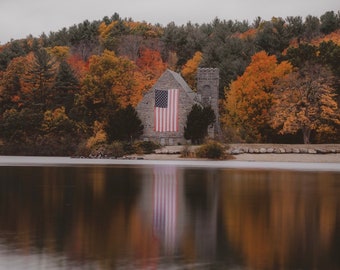 PHOTO | Fall Foliage at Old Stone Church in West Boylston MA Horizontal | Paper, Canvas & Foam Board Prints
