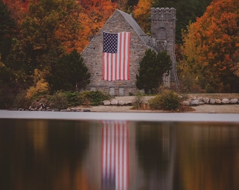PHOTO | Fall Foliage at Old Stone Church in West Boylston Massachusetts | Paper, Canvas & Foam Board Prints | Always FREE Photo Shipping!