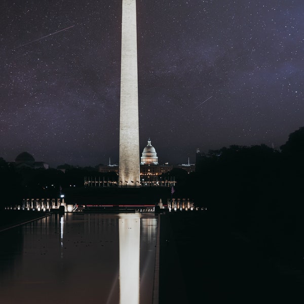 PHOTO | The National Mall and Washington Monument from the Lincoln Memorial at Night | Paper, Canvas & Foam Board Prints