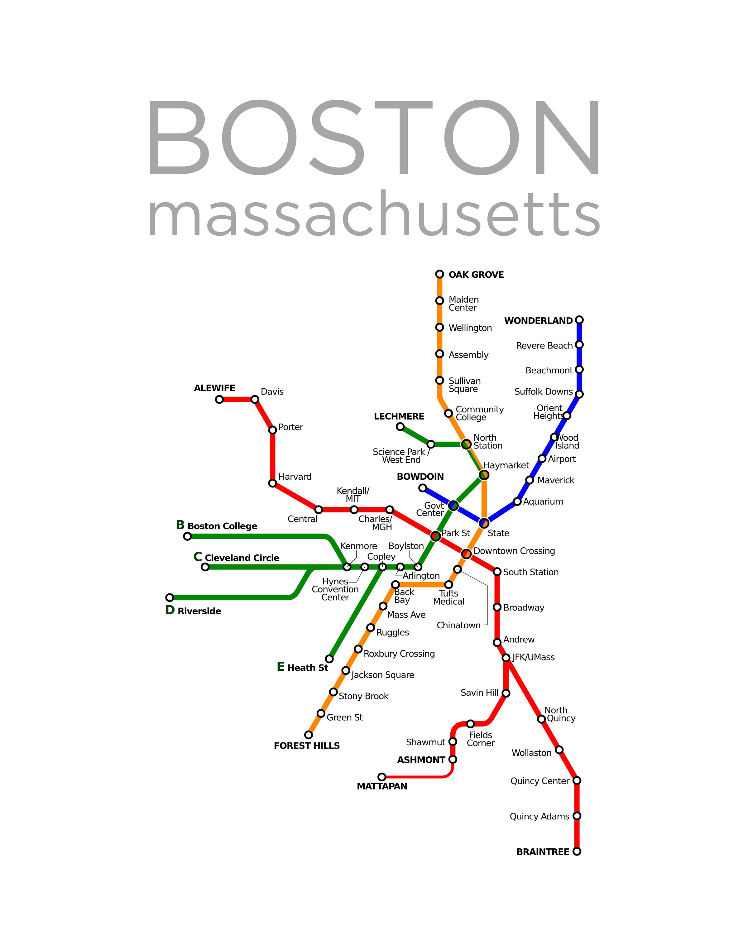 POSTER MBTA Subway Map Poster Print Canvas Foam Board Etsy