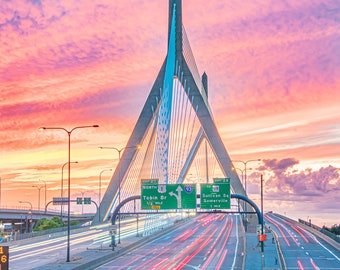 PHOTO | A Magnificent Sunset View Over the Zakim Bridge in Boston | Paper, Canvas & Foam Board Prints | Always FREE Photo Shipping!