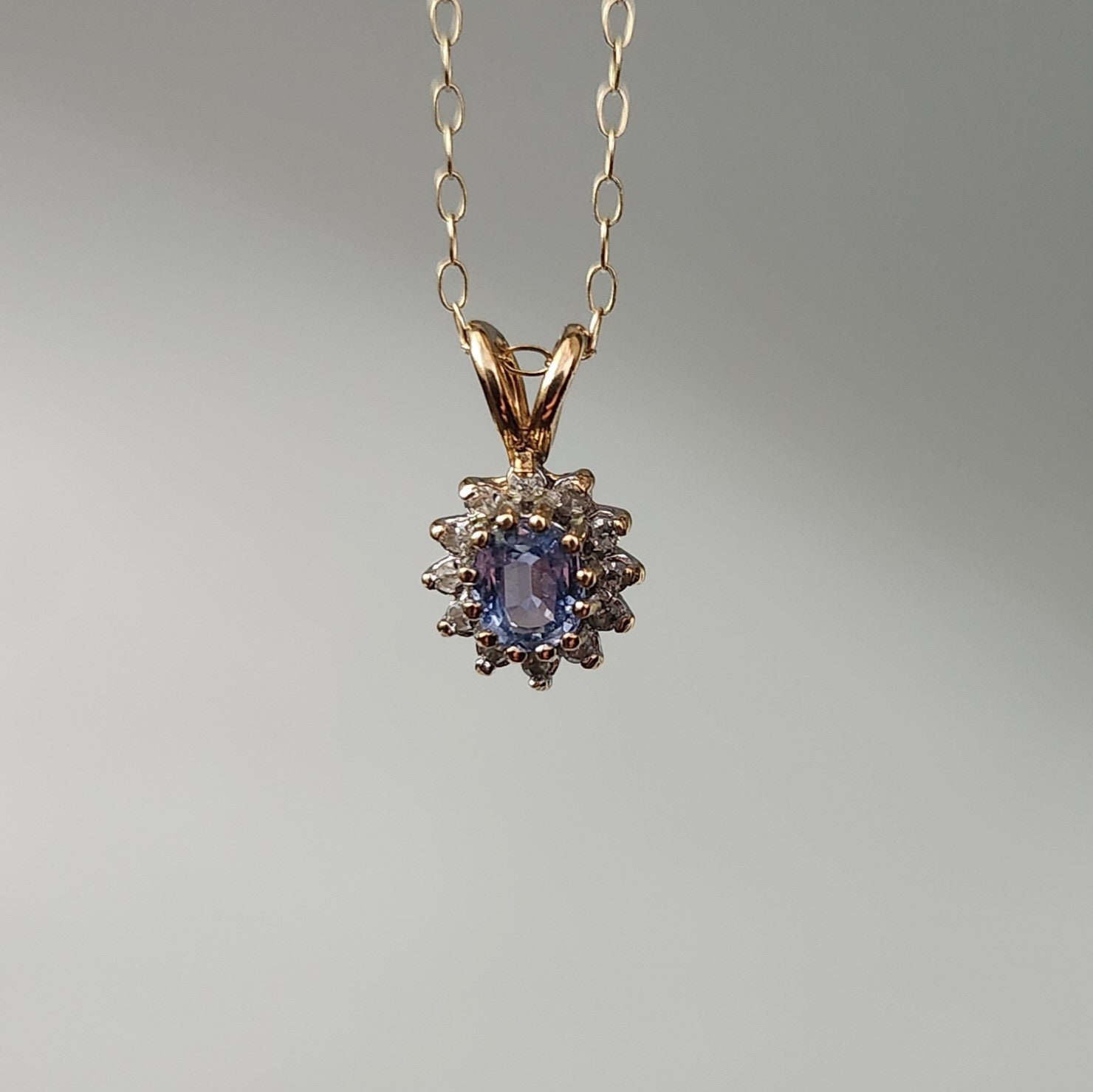 14ct Yellow Gold Tanzanite & Diamond Pendant