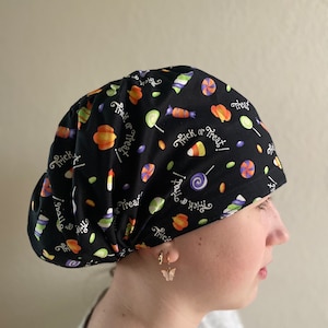 Halloween Candy Scrub Cap, Euro Scrub Cap, surgical scrub hats, scrub hat, scrub caps for women, surgeon scrub caps