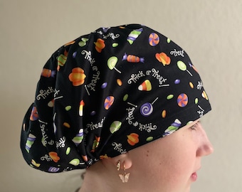 Halloween Candy Print Scrub Cap: Adjustable Cotton Euro Style