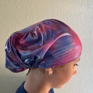 Pink Swirl Shimmer Scrub Cap, Euro Scrub Cap, surgical scrub hats, scrub hat, scrub caps for women, surgeon scrub caps