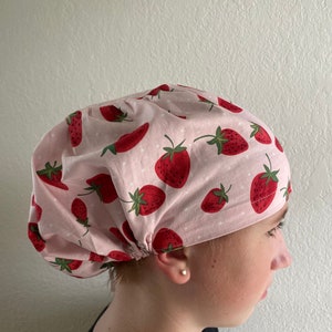 Strawberry Scrub Cap, Euro Scrub Cap, surgical scrub hats, scrub hat, scrub caps for women, surgeon scrub caps
