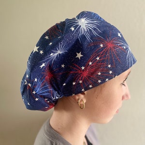 Fireworks Scrub Cap, Euro Scrub Cap, surgical scrub hats, scrub hat, scrub caps for women, surgeon scrub caps