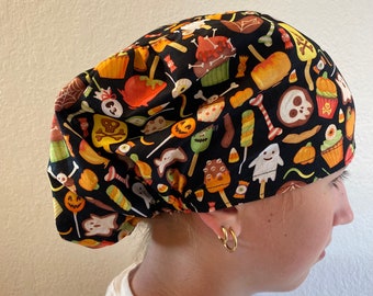 Halloween Candy Scrub Cap, Euro Scrub Cap, surgical scrub hats, scrub hat, scrub caps for women, surgeon scrub caps