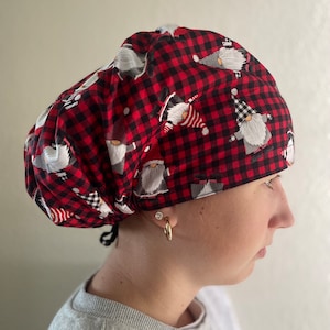 Plaid Gnomes Scrub Cap, Euro Scrub Cap, surgical scrub hats, scrub hat, scrub caps for women, surgeon scrub caps