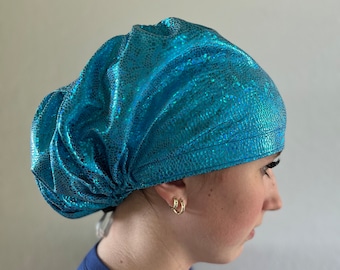 Blue Sparkle Scrub Cap, Euro Scrub Cap, surgical scrub hats, scrub hat, scrub caps for women, surgeon scrub caps