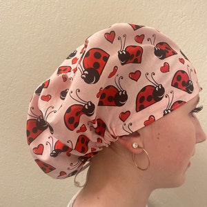 Love Bugs Scrub Cap, Euro Scrub Cap, surgical scrub hats, scrub hat, scrub caps for women, surgeon scrub caps