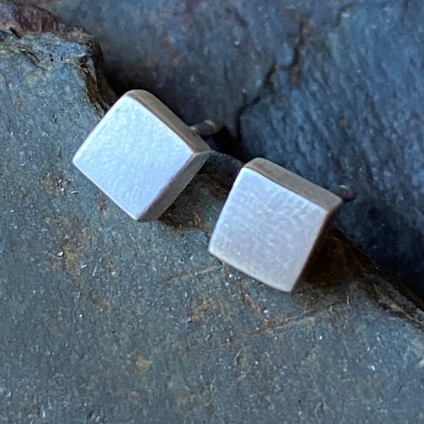 Satin Sterling Silver tiny Geometric square ear studs | square shape | matt finish | mother's day | Unique Jewellery gift | Hand made in UK