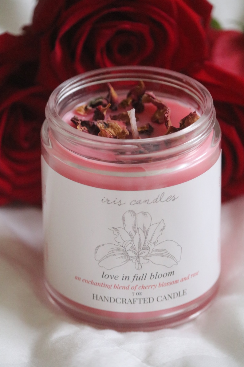 100/% All Natural Iris Candles Love in Full Bloom Love Manifestation Candle with Cherry Blossom and Rose Scent