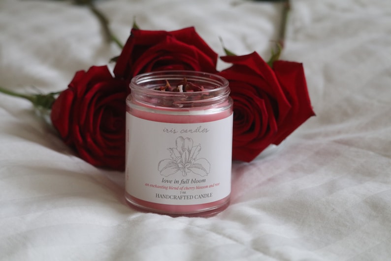 100/% All Natural Iris Candles Love in Full Bloom Love Manifestation Candle with Cherry Blossom and Rose Scent