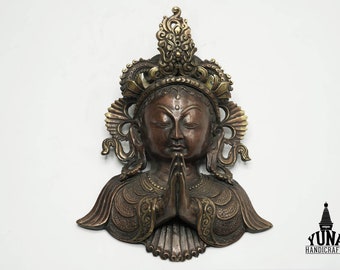 Handmade 9" metal Crown Buddha Mask - Wall Hanging Decor