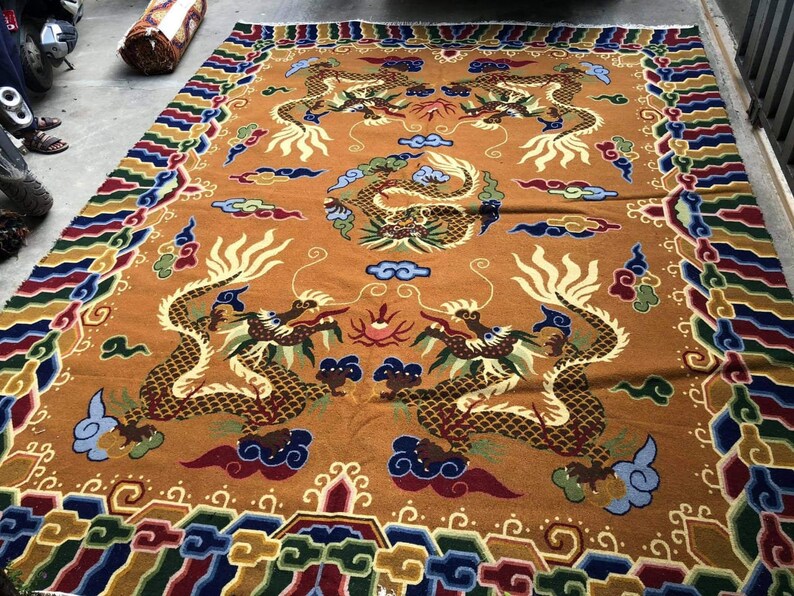 Handmade 5 Dragons Designed Tibetan Rug/carpet From Nepal Etsy