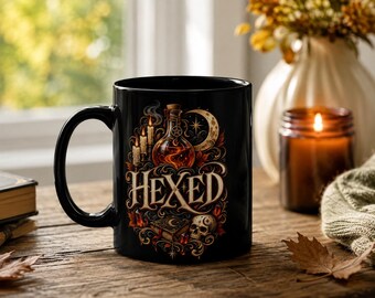 Hexed occult potion skull mug | Black ceramic mug