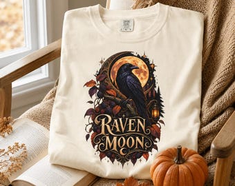 Raven Moon T-shirt | Gothic Crow Moon Graphic Tee, Halloween Graphic Tee, Comfort Colors Shirt