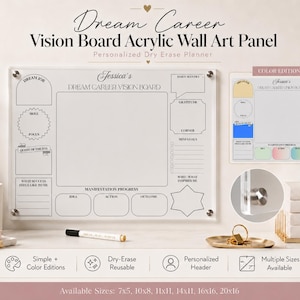 Dream Career Vision Board Acrylic Wall Art  Panel, Personalized Dry Erase Planner, Manifestation Board, Goal Setting Gift, Office Decor