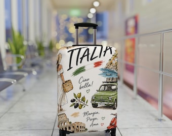 Italia travel collage Luggage Cover | Italian flag, vintage car, coastal scene