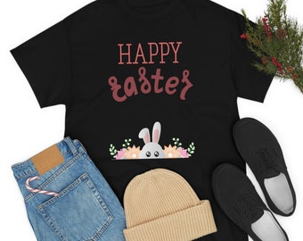Easter Shirt, Happy Easter Tee, Peek a Boo Bunny, Unisex Tee, T-shirt for Easter, Heavy Cotton Tee, Cute Easter Shirt