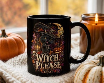Witch Please Black Cat Halloween Mug | Black Ceramic