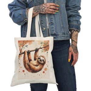Bolsa de mano con diseño de perezoso, bolsa de compras natural estilo bohemio, bonita cartera con diseño de perezoso, bolsa de playa ecológica reutilizable, bolsa de mercado con estampado a doble cara, bolso de hombro