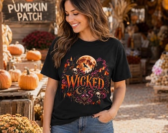 Wicked Graphic T-Shirt | Halloween Moon Witch Pumpkin Artwork